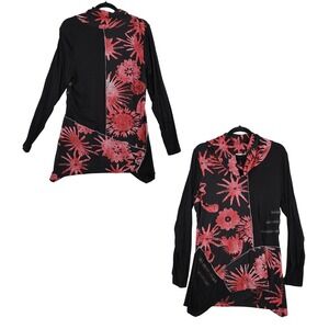 Paris Hues Embroidered Floral Tunic Top Women XL Black Boho Bohemian Art to Wear